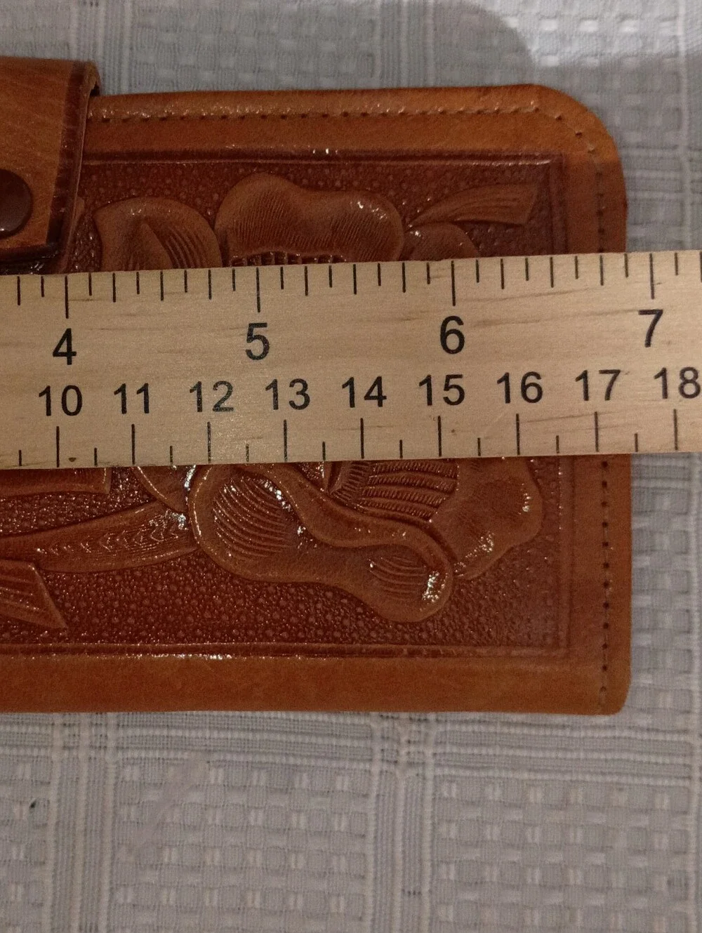 Vintage Hand Tooled Leather Wallet Embossed Floral Design